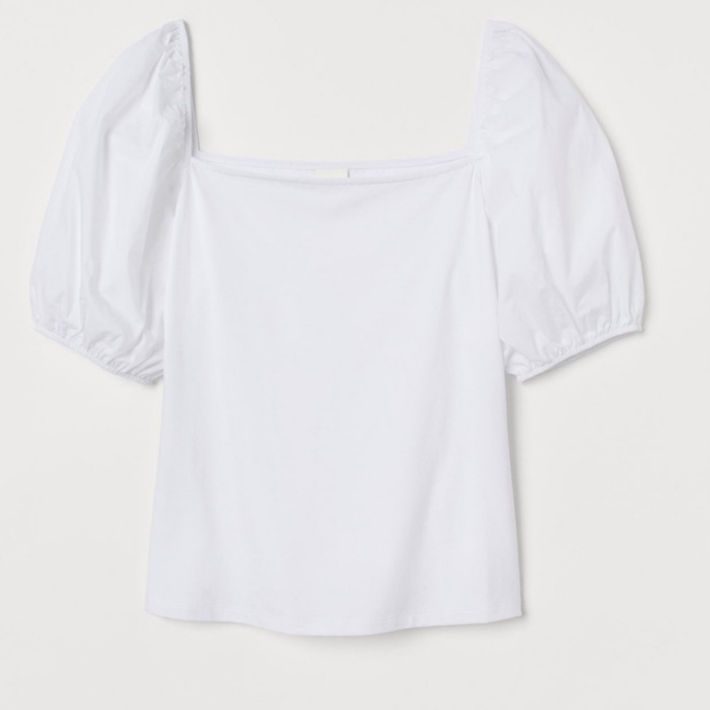 White Crop with Puffed Sleeves